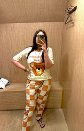 NIGHT SUIT BEAR PRINTED IN COTTON FABRIC